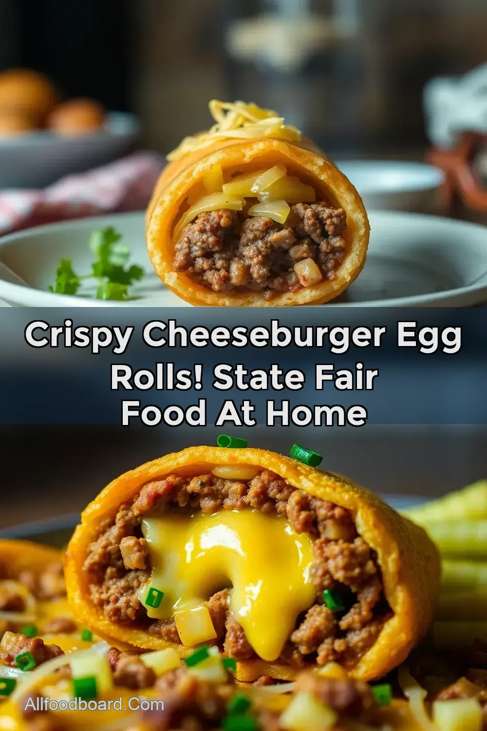 Crispy Cheeseburger Egg Rolls! State Fair Food at Home : PIN FOR LATER Crispy Cheeseburger Egg Rolls! State Fair Food at Home