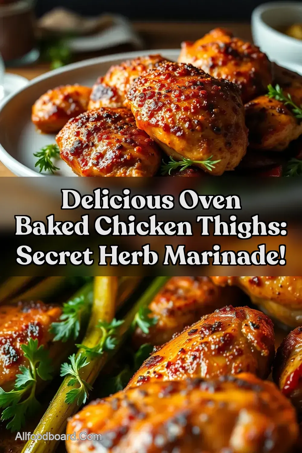 Delicious Oven Baked Chicken Thighs: Secret Herb Marinade! : PIN FOR LATER Delicious Oven Baked Chicken Thighs: Secret Herb Marinade!