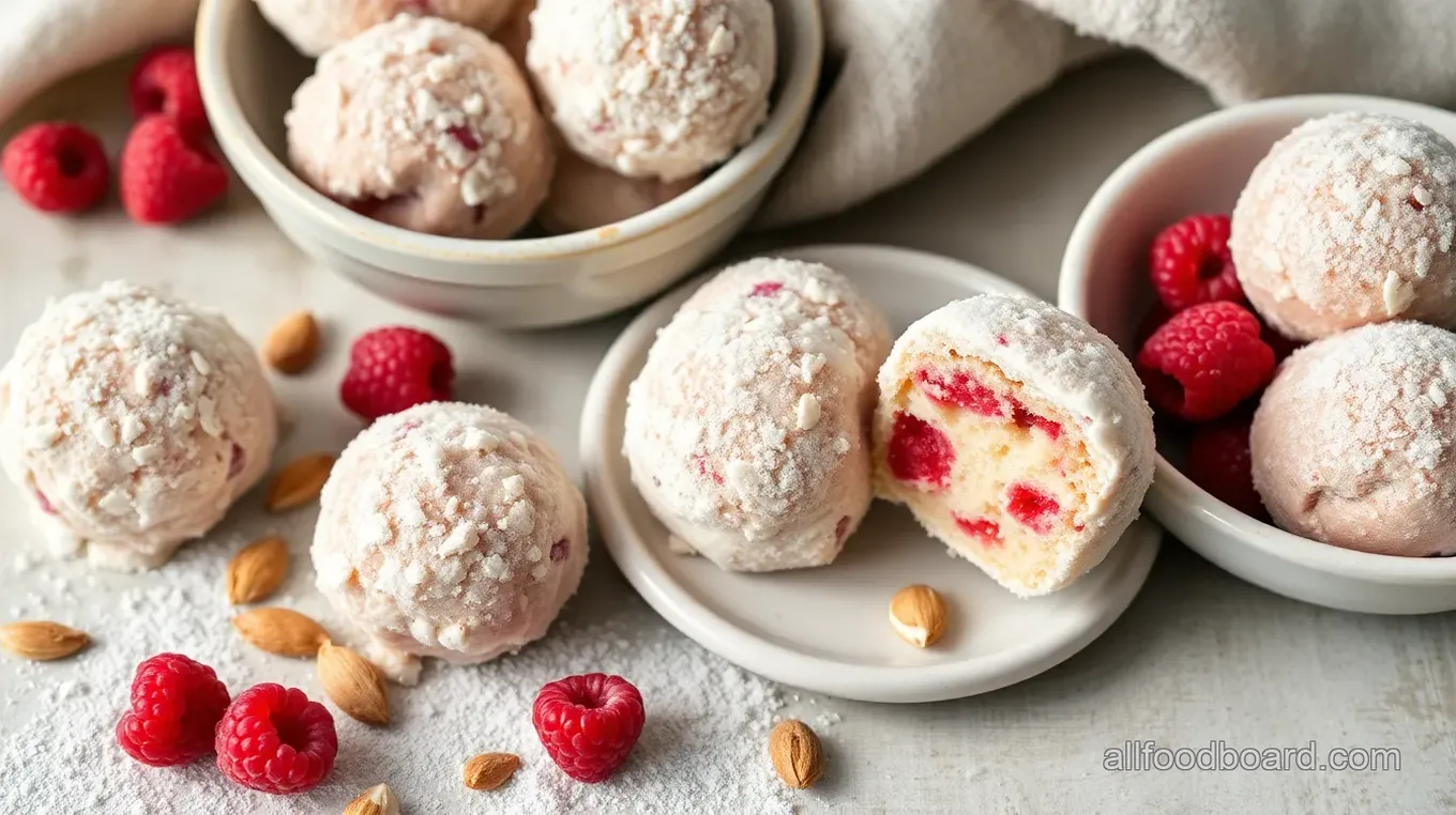 Raspberry Almond Snowballs