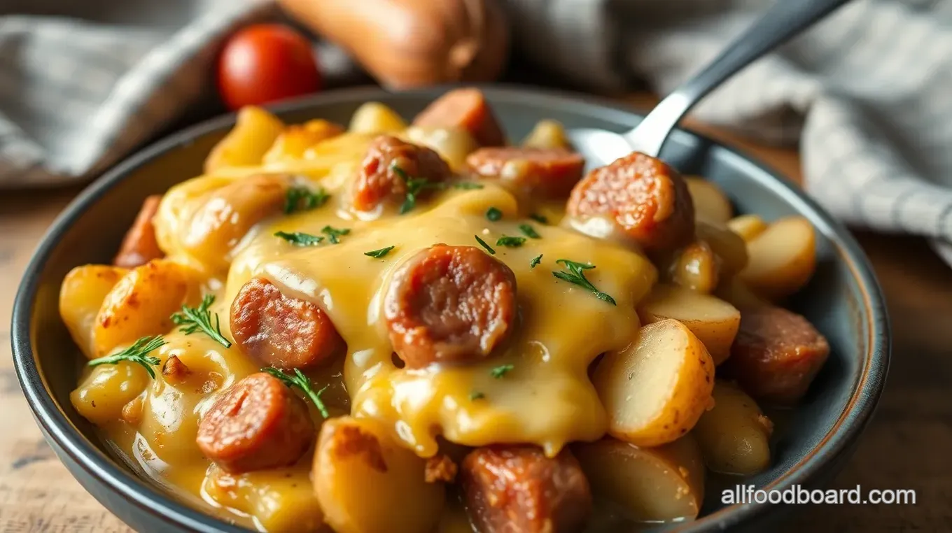 Cheesy Kielbasa Potato Bake Delight