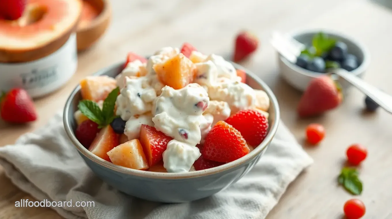 Mix Ambrosia Salad with Creamy Fruit Goodness