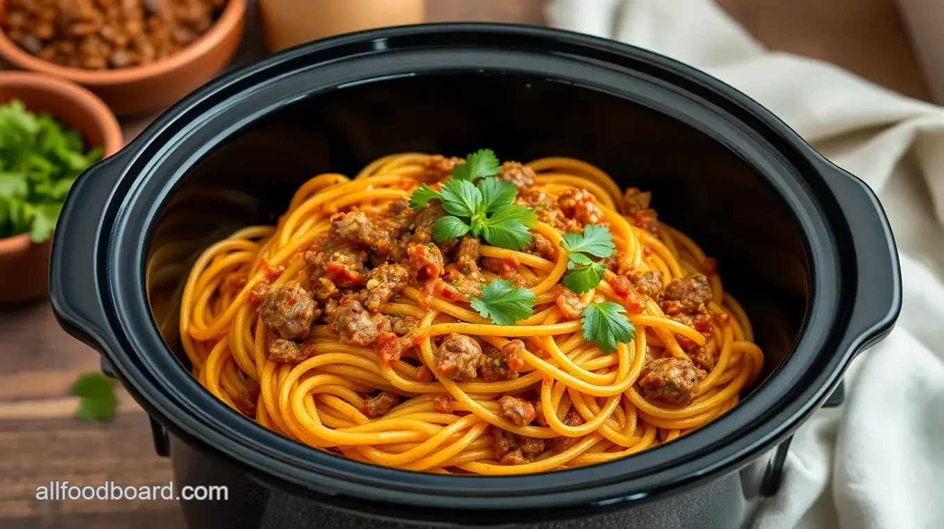 Crockpot Taco Spaghetti Delight