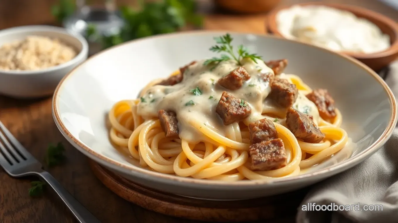 Philly Cheesesteak Pasta Delight