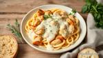 Bake Chicken Pasta with Creamy Garlic Sauce