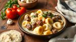 Quick Cheesesteak Tortellini in Creamy Sauce