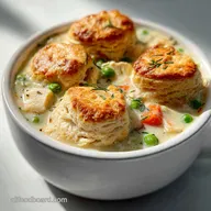 Chicken Pot Pie Soup with Flaky Biscuits - Rich & Velvety