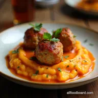 Fiery Keto Buffalo Chicken Meatballs with Celery Root Mash