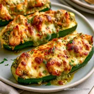 Pesto Chicken Zucchini Boats Meal Prep