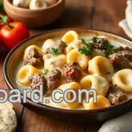 Quick Cheesesteak Tortellini in Creamy Sauce