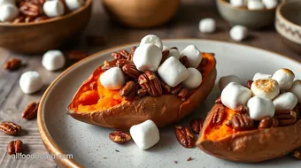 Bake Sweet Potatoes with Pecans & Marshmallows