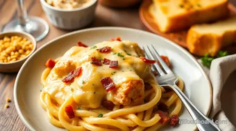 Baked Cheddar Chicken Alfredo with Bacon