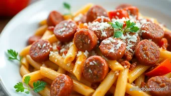 Delicious Spicy Roma Sausage Pasta Recipe recipe card