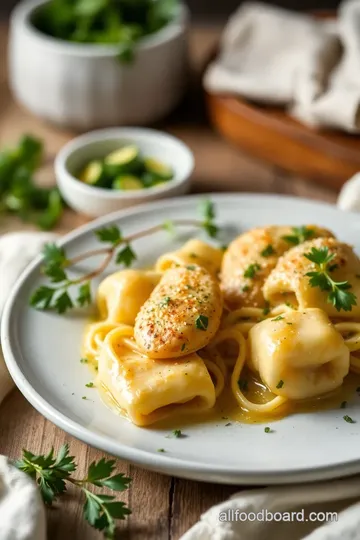 Asiago Chicken Tortelloni Alfredo Delight presentation