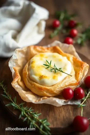 Baked Brie in Puff Pastry with Honey and Fig presentation