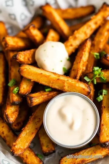 Crispy Hot Fries with Spicy Garlic Aioli presentation