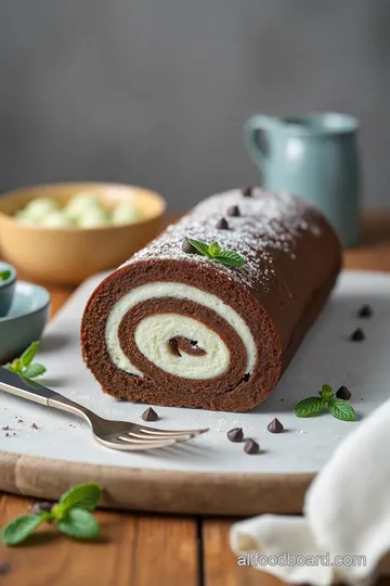 Mint Chocolate Roll Cake presentation