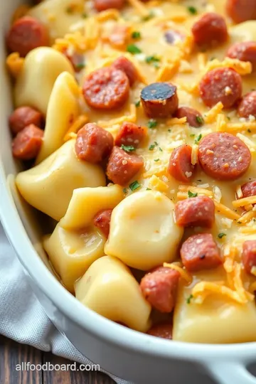 Pierogi Casserole with Kielbasa presentation