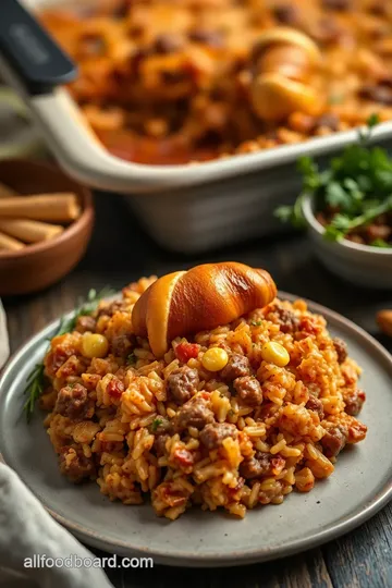 Baked Beef Rice Casserole with Savory Twist presentation