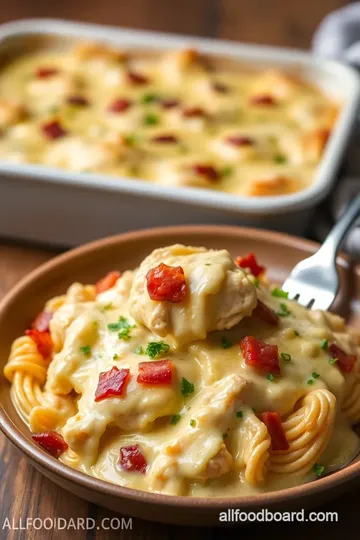 Cheddar Turkey Bacon Ranch Chicken Alfredo Pasta presentation