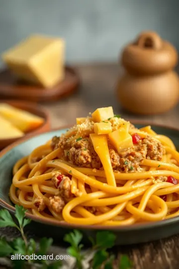 Cheesy Burger Pasta Delight presentation