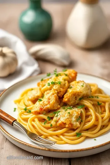 Cheesy Garlic Parmesan Chicken Pasta Bake presentation