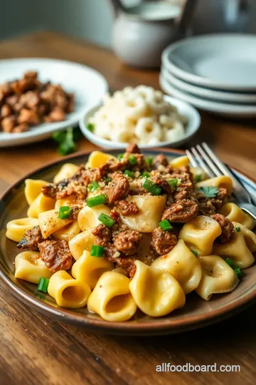 Philly Cheesesteak Tortellini Pasta presentation