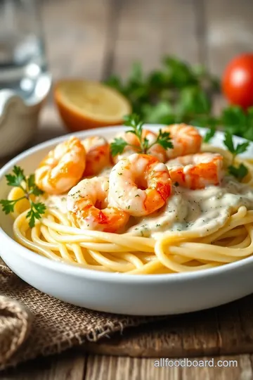 Creamy Shrimp Fettuccine Alfredo Delight presentation