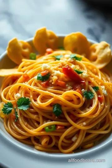 Crispy Chip-Topped Pasta Delight presentation