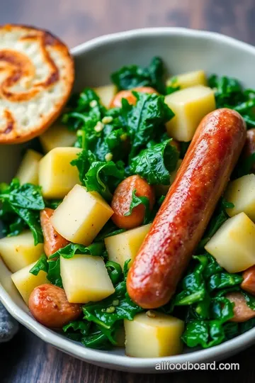 Dutch Winter Stamppot with Kale and Smoked Sausage presentation