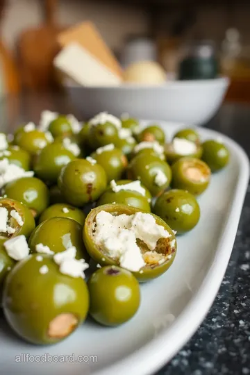 Greek food olives stuffed with cheese steps