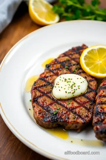 Grilled Beef Loin Flat Iron Steak with Garlic Herb Butter presentation