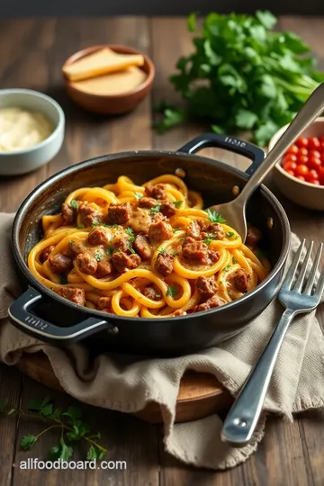 Cheesy Philly Cheesesteak Pasta presentation