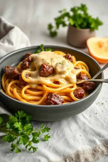 Philly Cheesesteak Pasta Delight presentation