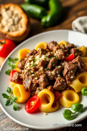 Philly Cheesesteak Tortellini presentation