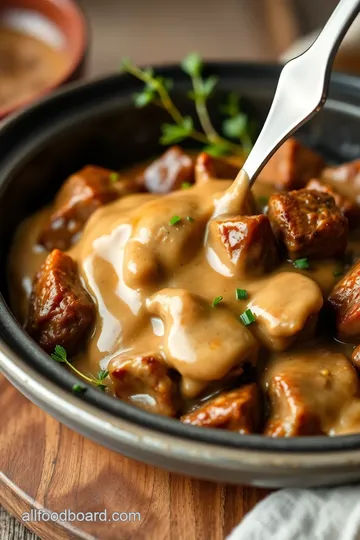 Melt In Your Mouth Beef Tips with Mushroom Gravy presentation