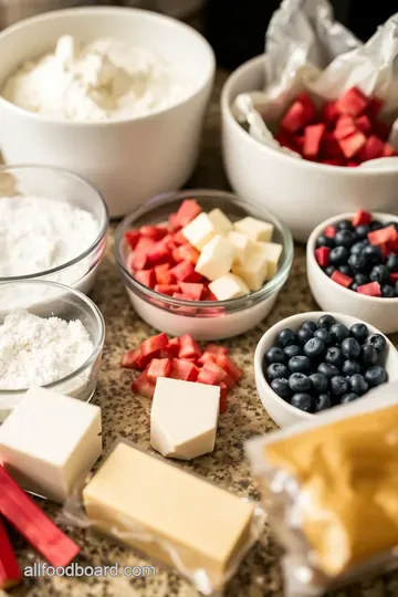 Sweet & Tart Rhubarb Blueberry Pie ingredients