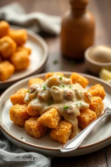 Tater Tot Breakfast Bowl with Sausage Gravy presentation