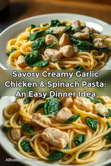 Savory Creamy Garlic Chicken & Spinach Pasta: An Easy Dinner Idea : PIN FOR LATER Savory Creamy Garlic Chicken & Spinach Pasta: An Easy Dinner Idea