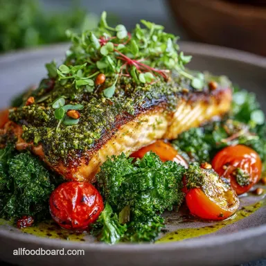Easy 30 Minute Healthy Dinner Recipes: Crispy Pesto Salmon (28 Mins) Recipe Card