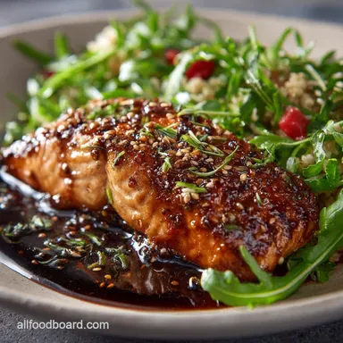 Sticky Balsamic Salmon 5 Ingredient Easy Dinner Recipes in 30 Mins Recipe Card