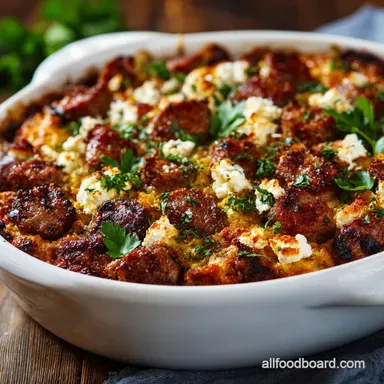 The Quick Fix Sausage Feta Bake 5Ingredient Easy Dinner Recipes Recipe Card