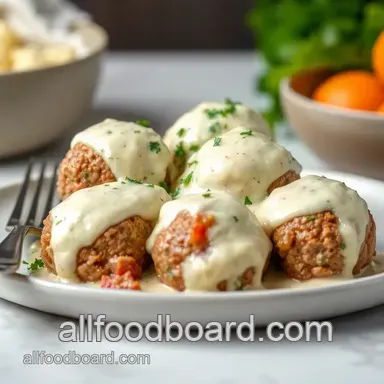 Bake Beef Meatballs in Creamy Alfredo Sauce Recipe Card