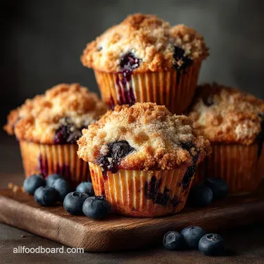 BakeryStyle Blueberry Muffins Recipe Tall Domes Crumbly Streusel Recipe Card