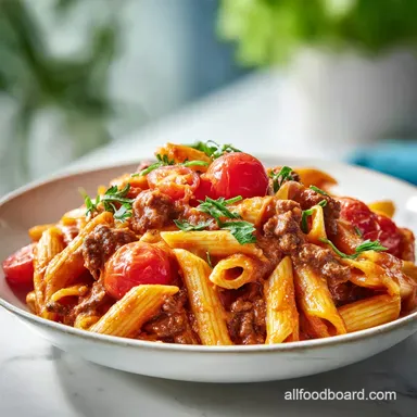 Beef Pasta Recipe in Tomato Sauce Ready in 30 Min Recipe Card