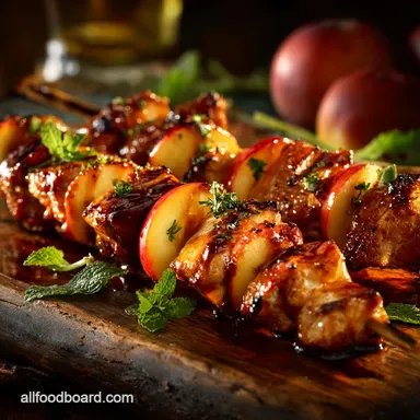 4th of July Recipes: Sticky Bourbon-Peach Glazed Chicken Skewers Recipe Card