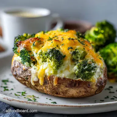 Broccoli and Cheddar Twice Baked Potato: Crispy Baked Recipe Card