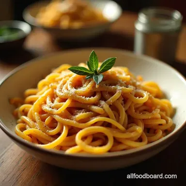 Golden Autumn Glow Roasted Garlic and Butternut Squash Pasta Recipe Card