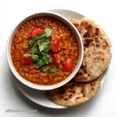 Cheap and Easy Poverty Meals: Hearty Lentil Stew Quick Flatbreads Recipe Card