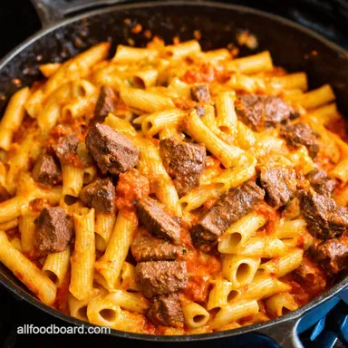 Cajun Steak Pasta Skillet Cheesy Spicy Ready in 40 Recipe Card