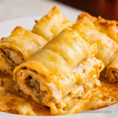 Chicken Alfredo Lasagna Rolls Chicken Cheesy Italian Bliss Recipe Card